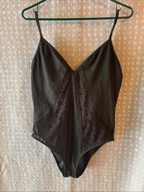 Mossimo Supply Co. Dark Olive Green One-Piece Swimsuit with Lace